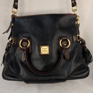 DOONEY & BOURKE Black Florentine Leather Satchel Braided Handles Tassels
